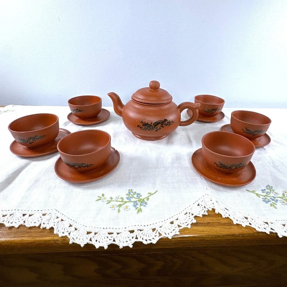 Vintage Yixing Zisha Clay Dragon Tea Set 13pc